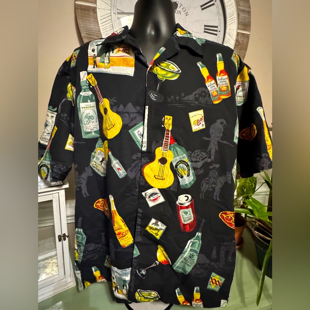 Black Graphic Casual Button Down Shirt Cruise or cinco de mayo